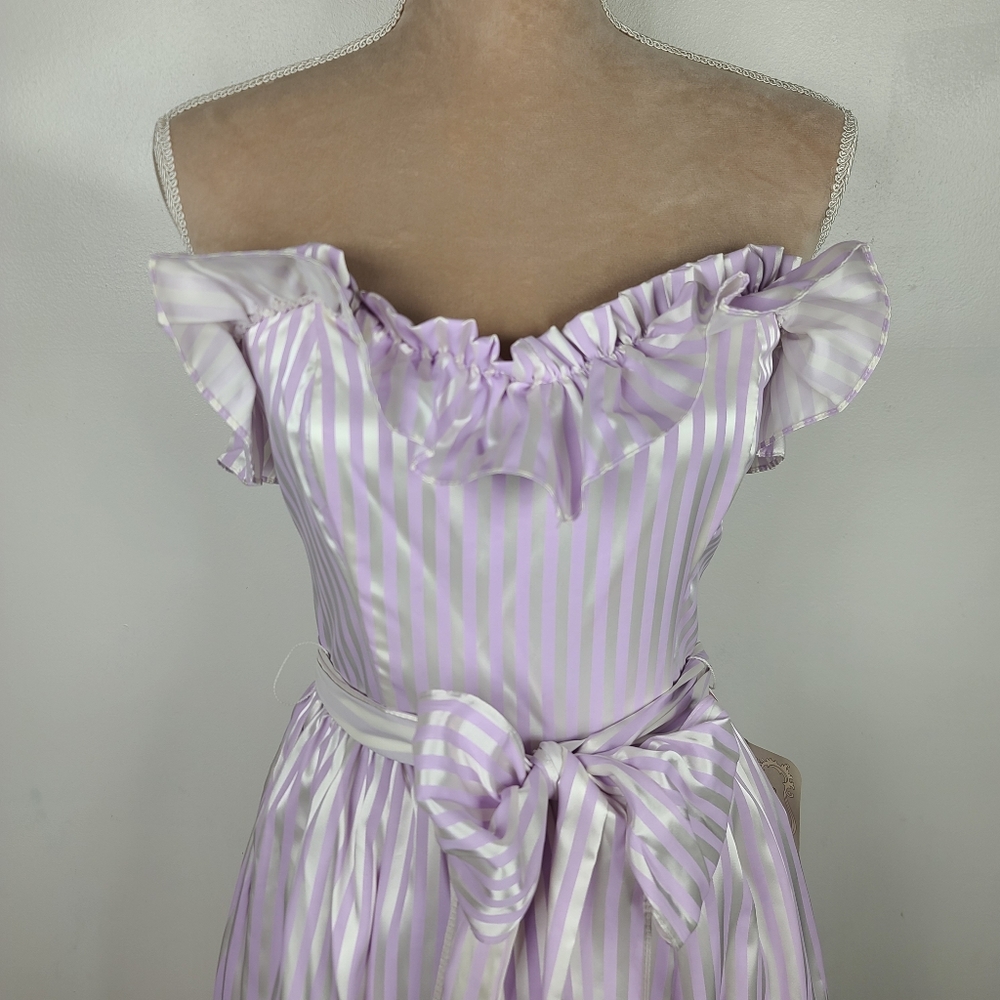 Vintage Gunne Sax Lavender Purple Striped Sweethart Neckline Midi Party Dress 7 - Picture 5 of 16